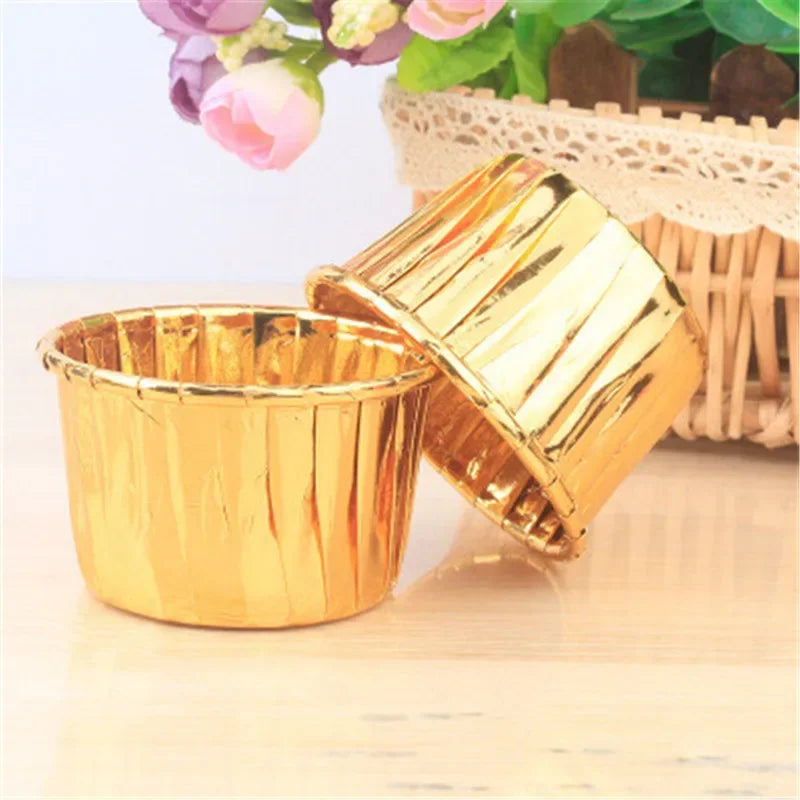50pcs Golden Cupcake Liners - Oilproof Muffin Cupcake Paper Cups - The Silver Spoon