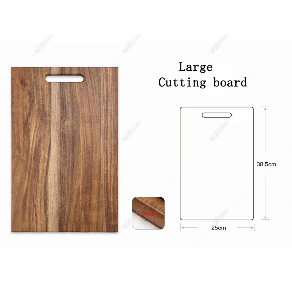 Solid Wood Cutting Board - Rectangular Chopping Block with Handle - Huisli