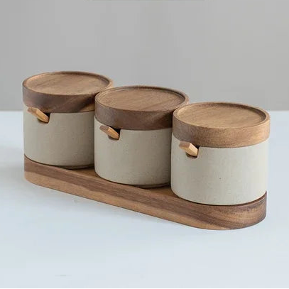 Ceramic Kitchen Spice, Salt and Pepper Jars with Oil Pot - Huisli