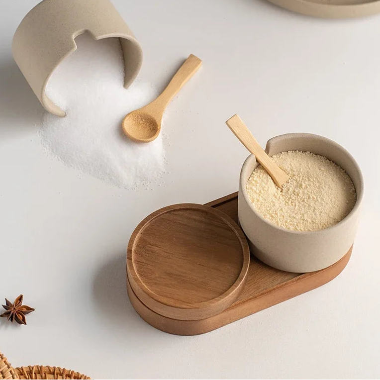 Ceramic Kitchen Spice, Salt and Pepper Jars with Oil Pot - Huisli