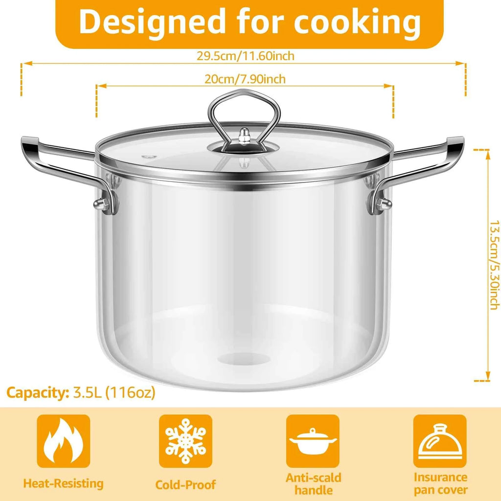 Glass Cooking Pot Heat Resistant Simmer Pot with Lid - The Silver Spoon