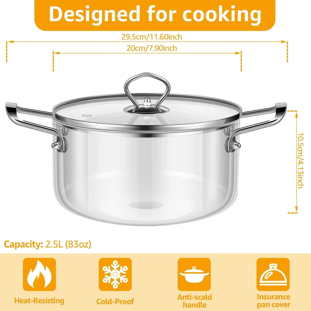Glass Cooking Pot Heat Resistant Simmer Pot with Lid - The Silver Spoon
